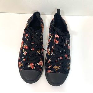Pink Floral print black sneakers